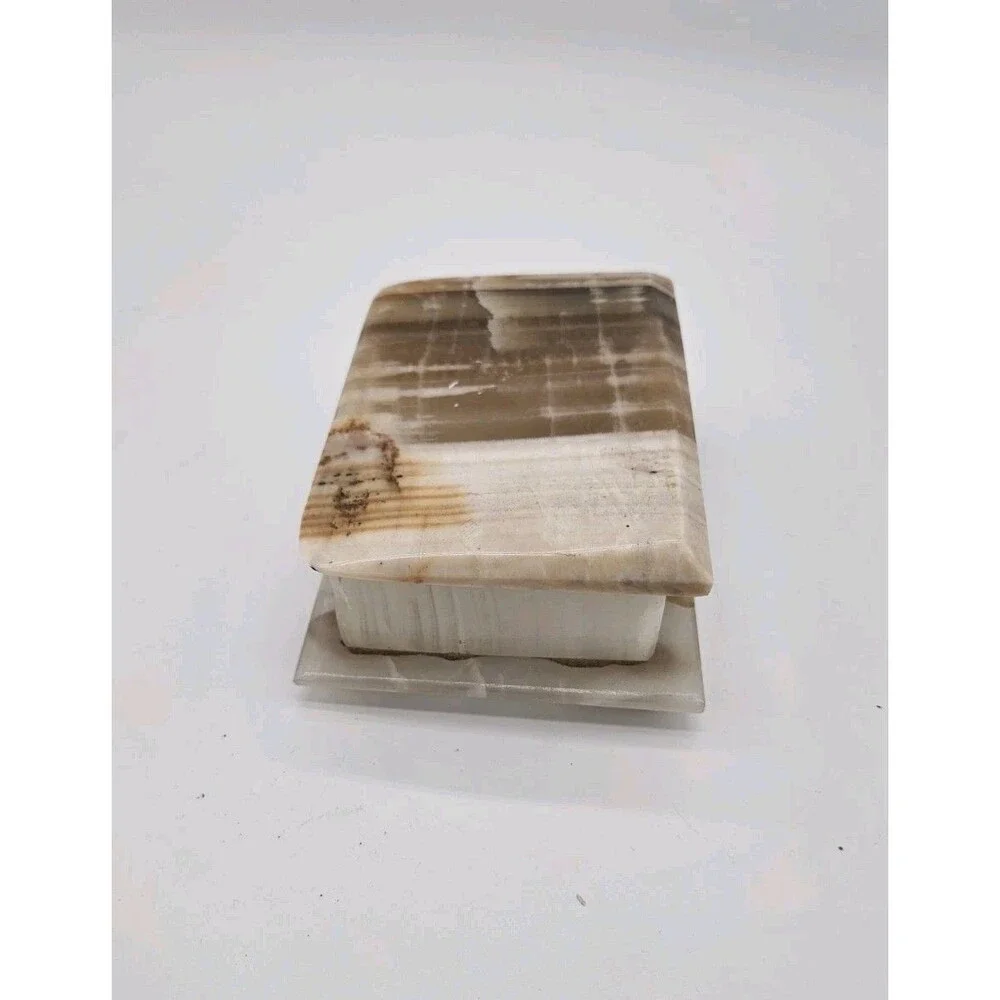 Vintage Jewelry / Trinket Box Onyx Stone Very Nice Coloring Good Condition